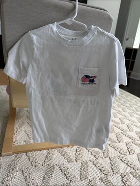 Vineyard Vines White Pocket Tee with Pink & Navy Whale Patch